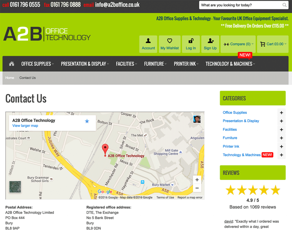 A2B Office Supplies - Contact Page