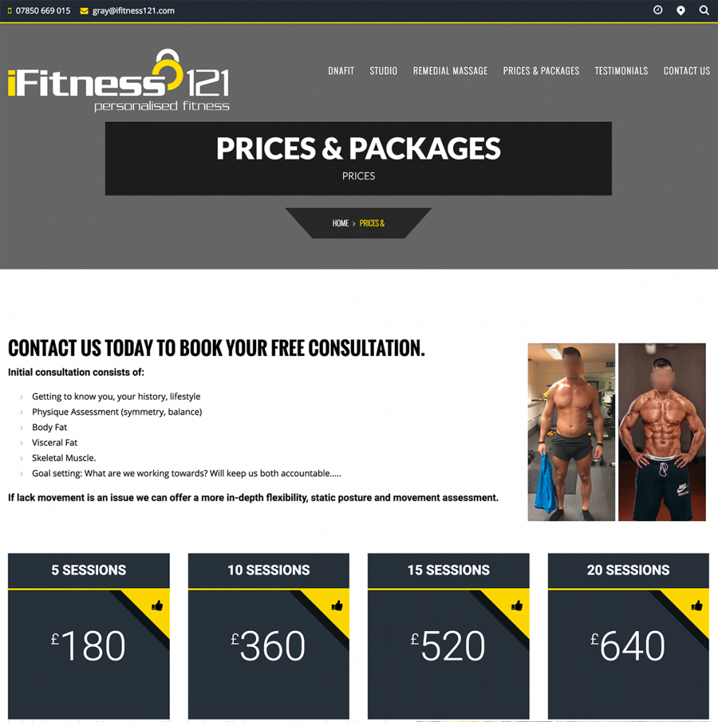 iFitness121 - Sessions Page